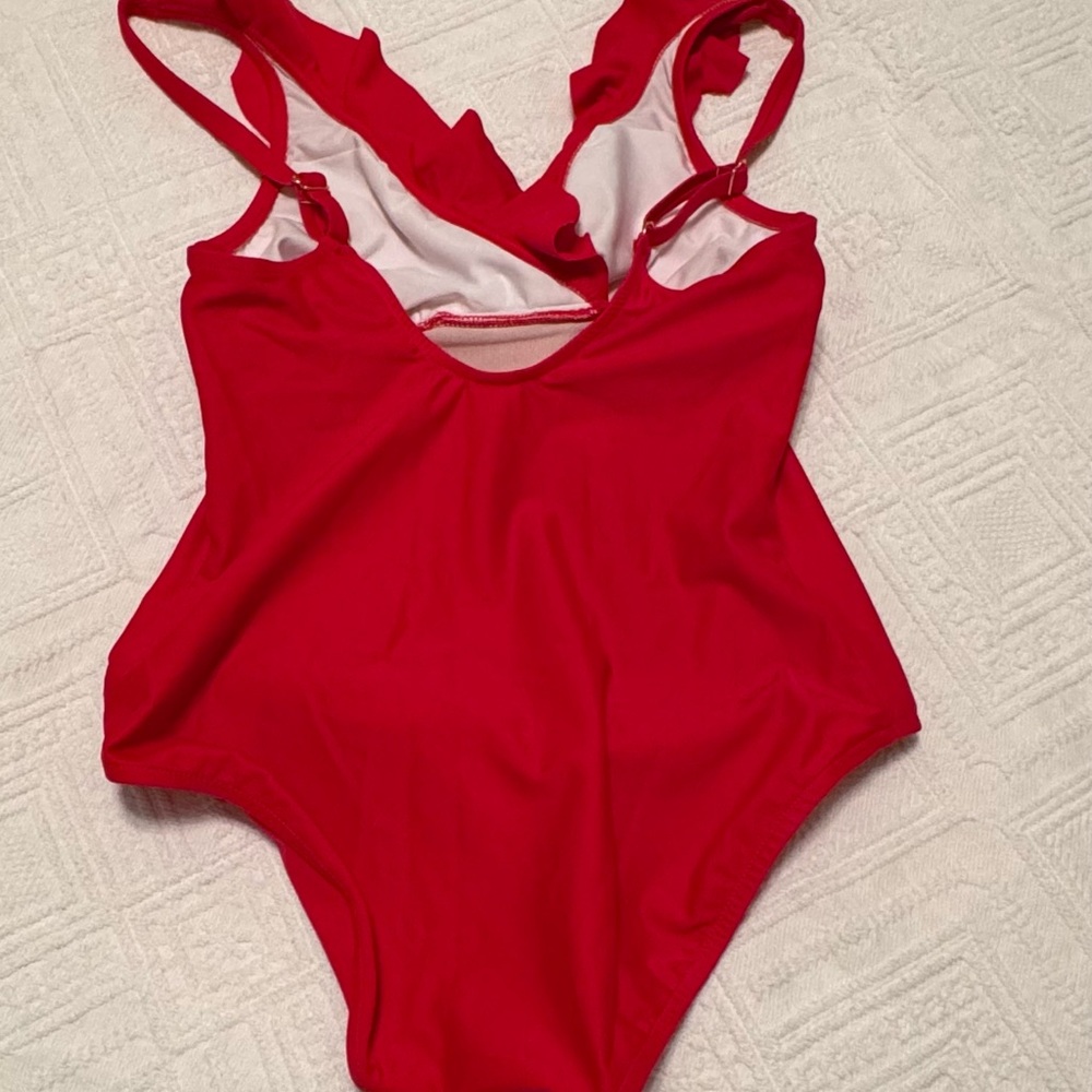 Venus one piece red swimsuit. Ruffles at shoulders and chest. Size 8. So cute! - Picture 4 of 10